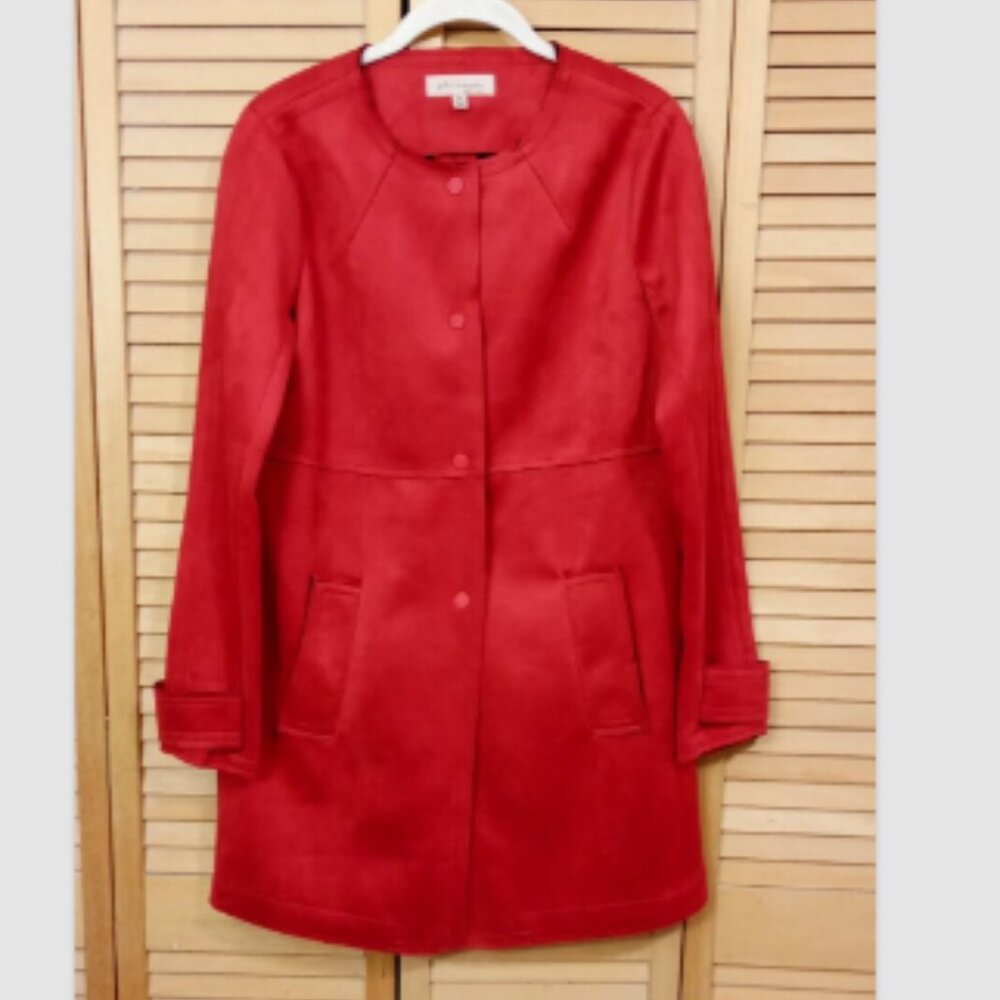 Philosophy Red Faux Suede Collarless Coat XS